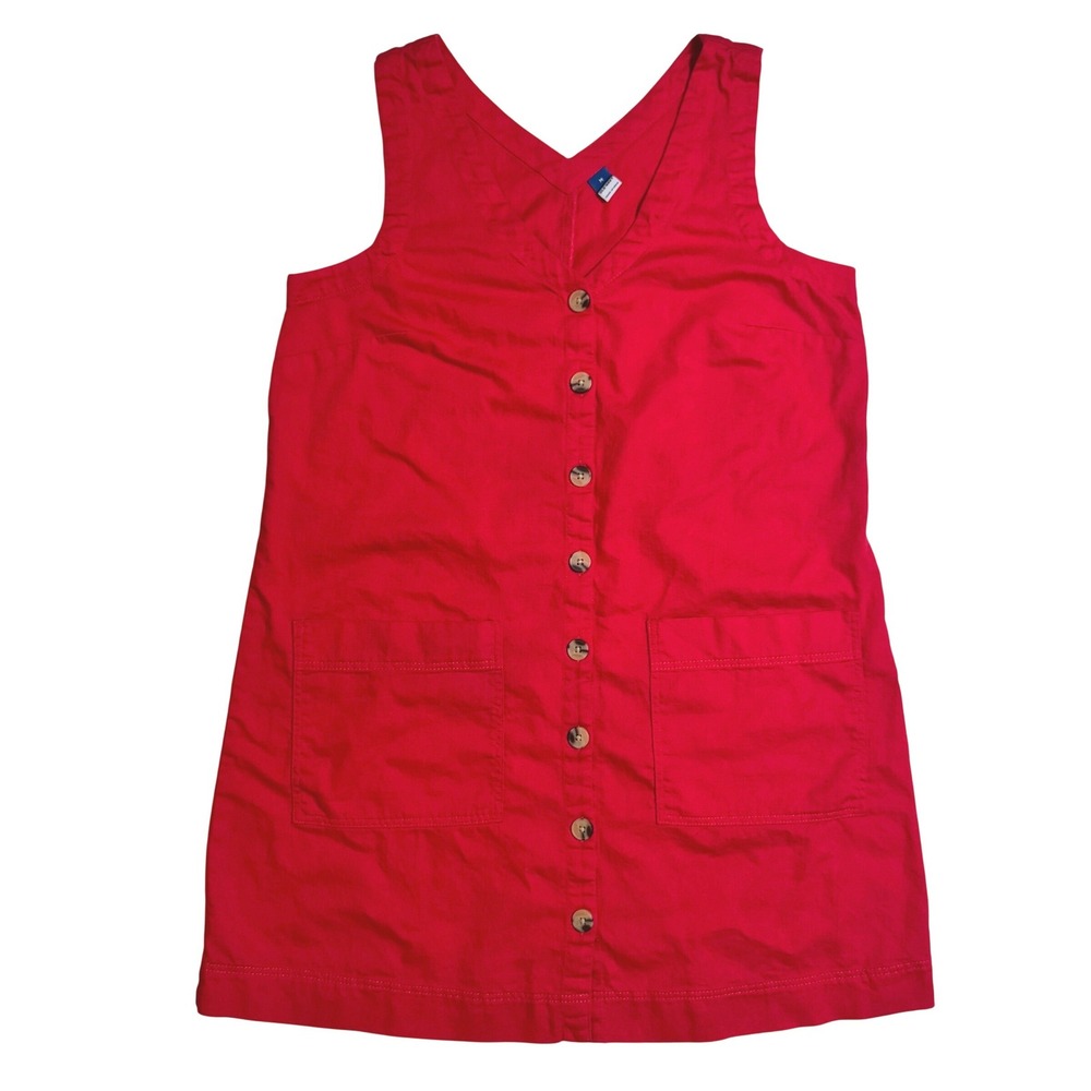 Old Navy Sleeveless Button Front Mini Shirt Dress M Red Live Coral Pockets